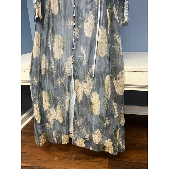Zara Collection Women S Floral Kimono Maxi Dress Muted Pleated Sheer Beach Rare - Picture 4 of 14